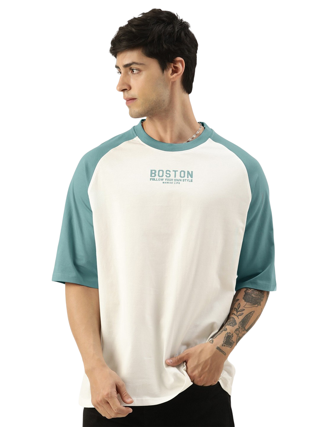 Maniac Colourblocked Raglan Sleeves Pure Cotton T-Shirt