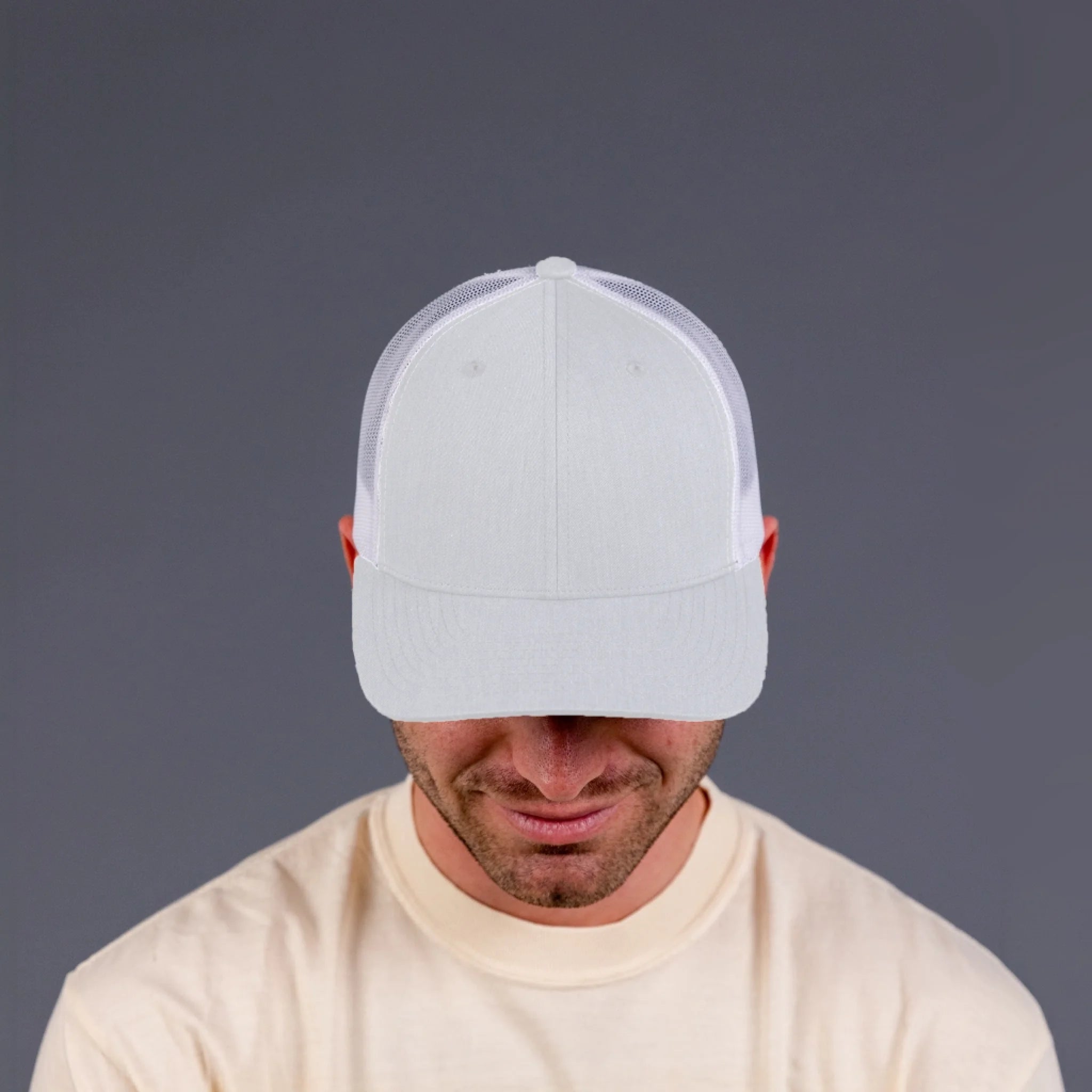 Snapback Trucker Hat White Mesh - white-front-8 1