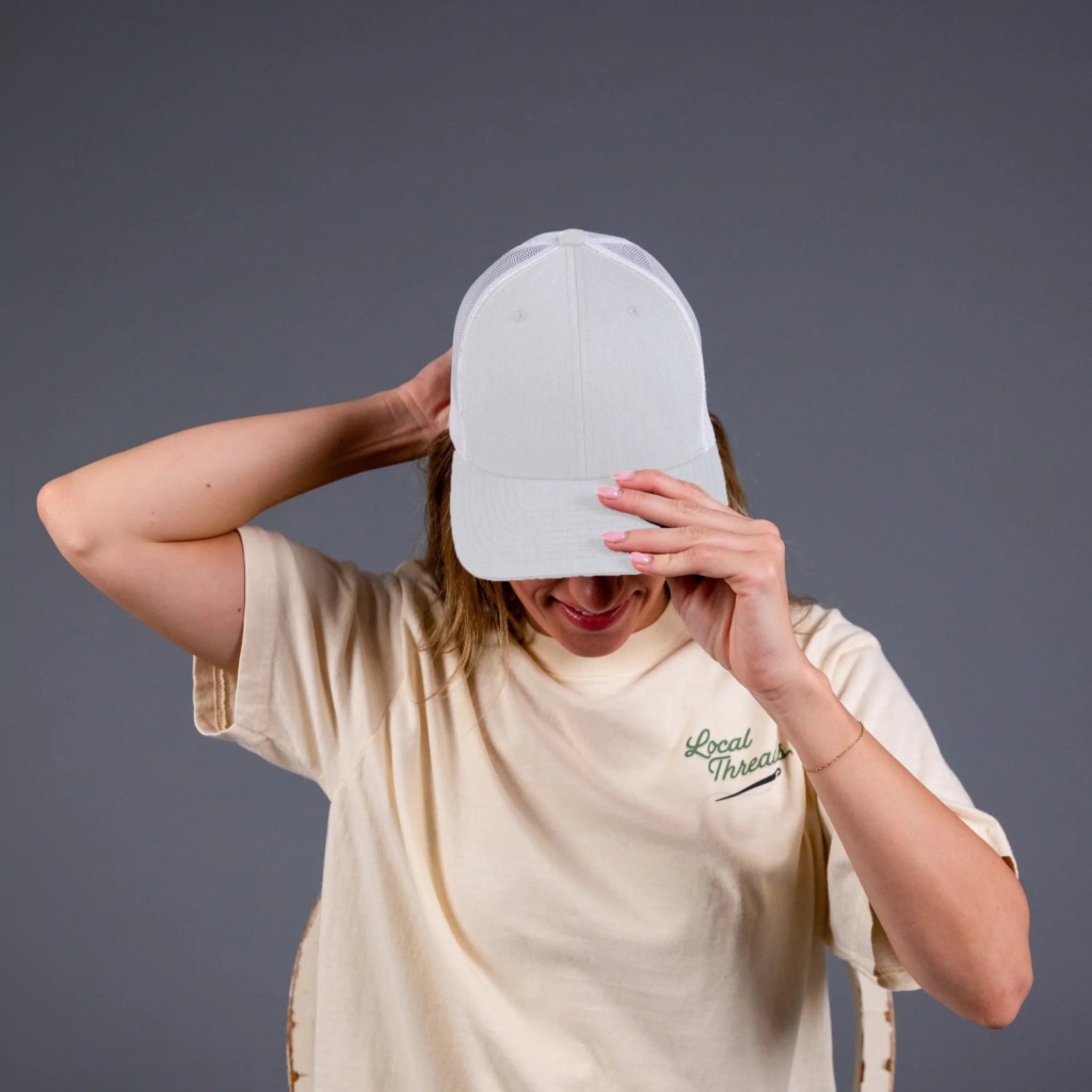 Snapback Trucker Hat White Mesh - Front-white-2 1
