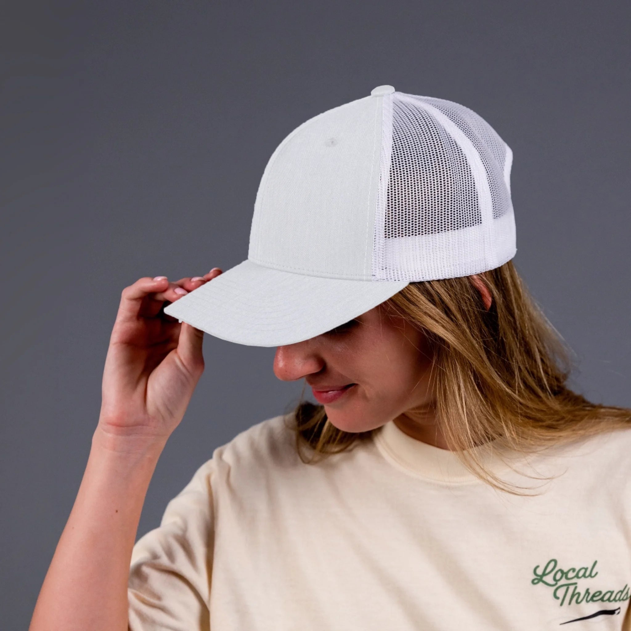 Snapback Trucker Hat White Mesh - white-front-3 1