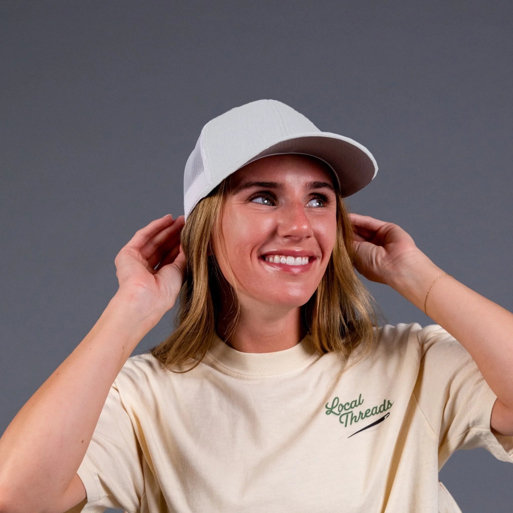 Snapback Trucker Hat White Mesh - white-front-5 1