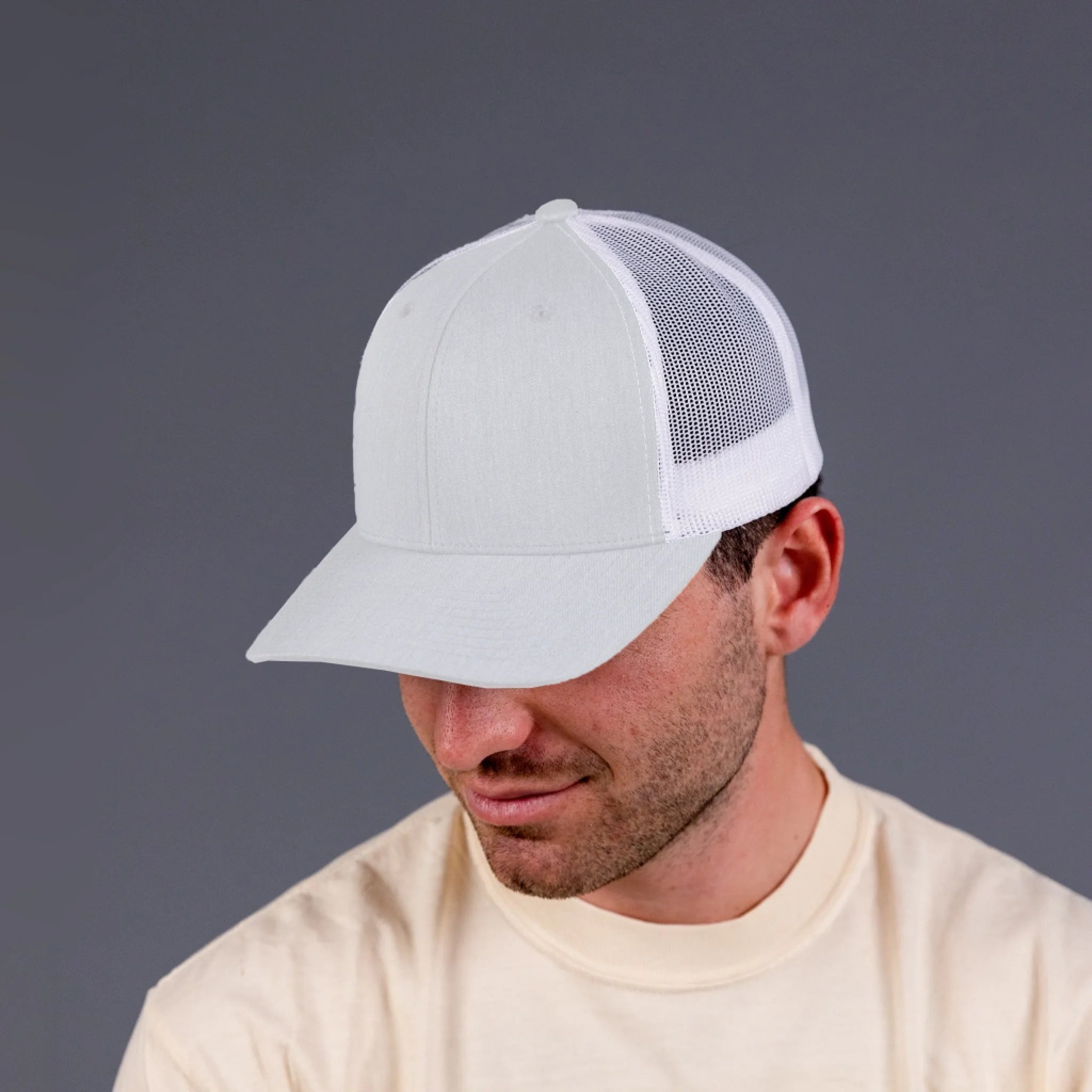 Snapback Trucker Hat White Mesh - white-front-6 1