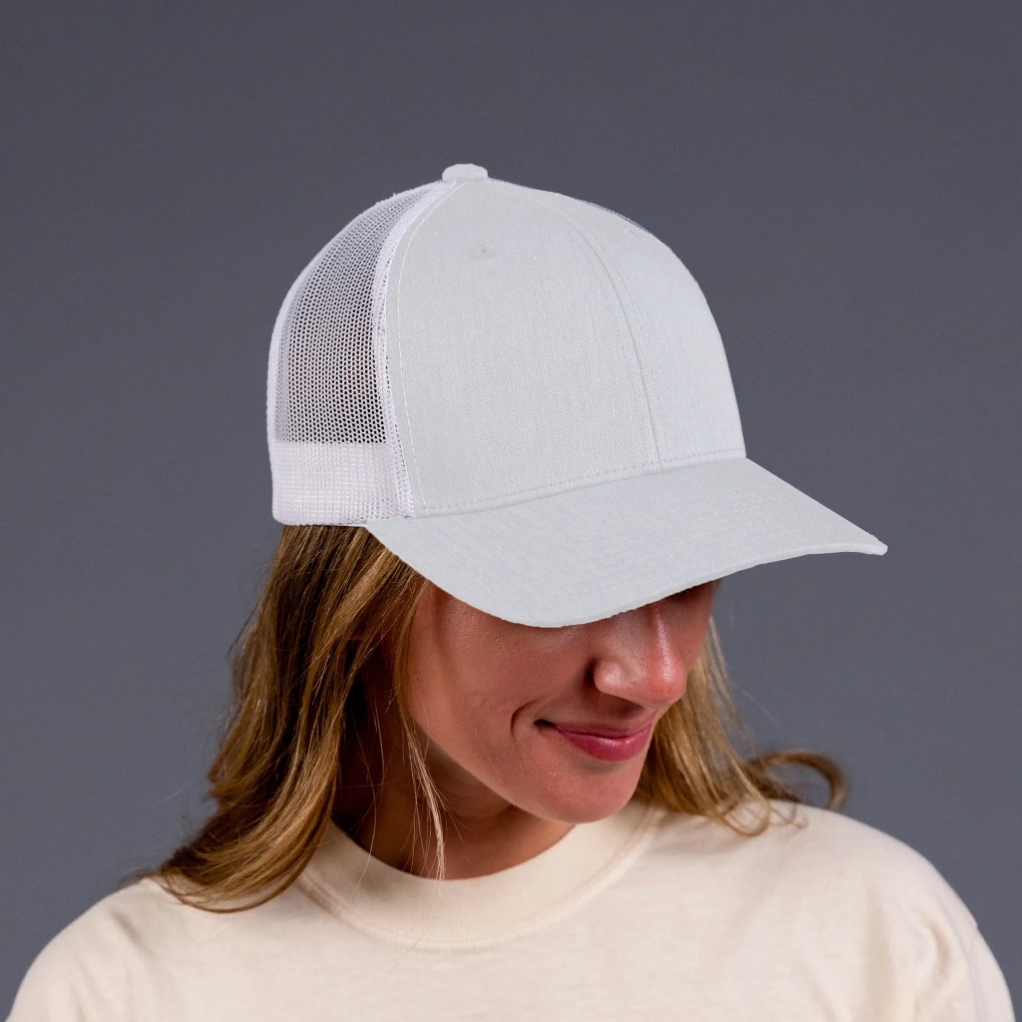Snapback Trucker Hat White Mesh - white-front-4 1