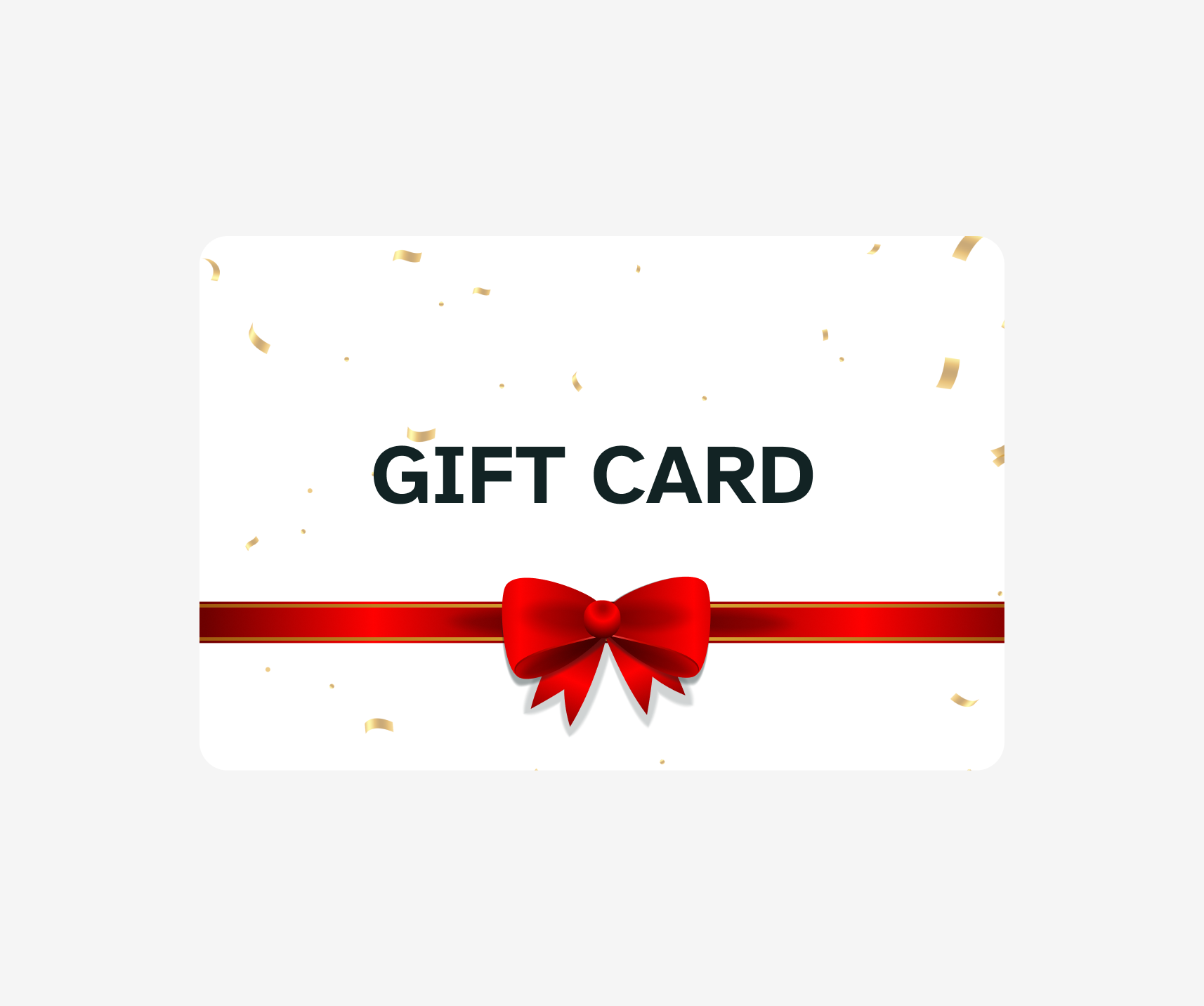 Gift card template with a red ribbon and bow on a white background